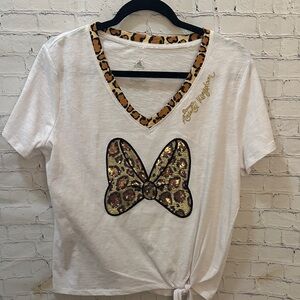 Disney White Tee with Leopard Print Bow